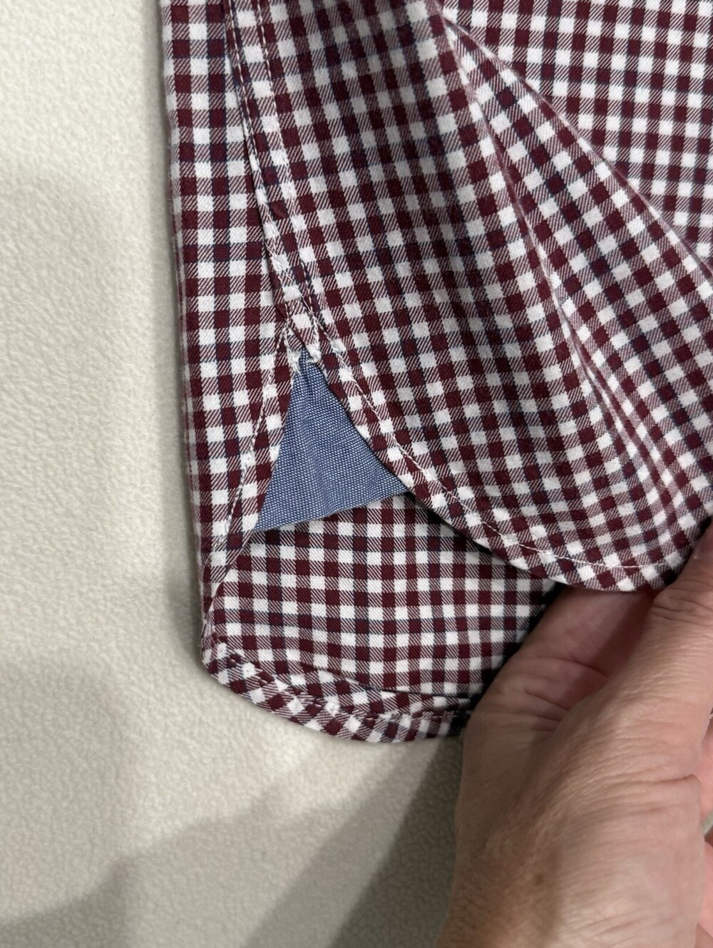 Johnston & Murphy Mens XL Tailored Fit Gingham Button Down Shirt Burgundy White - Picture 5 of 6